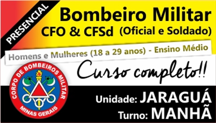 CFO/CFSd BOMBEIRO MILITAR MG 2018          TURNO:MANHÃ                   UNIDADE:JARAGUÁ                      INÍCIO:05/02/18       