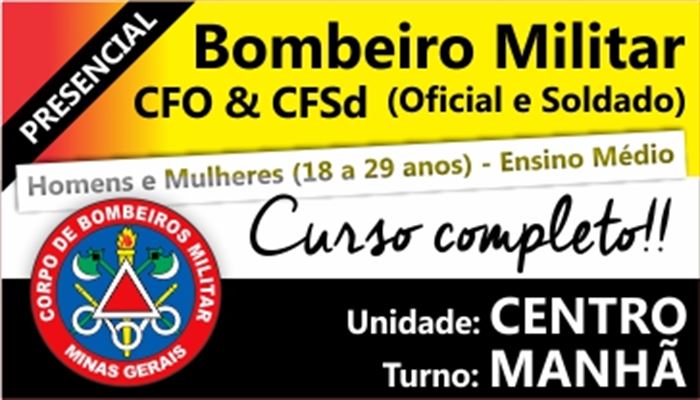 CFO/CFSd BOMBEIRO MILITAR MG 2018          TURNO:MANHÃ                   UNIDADE:CENTRO                      INÍCIO:05/02/18          